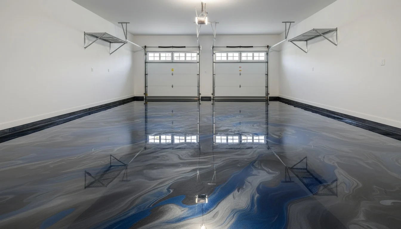 Glossy charcoal metallic epoxy floor finish for a Cape Town living space
